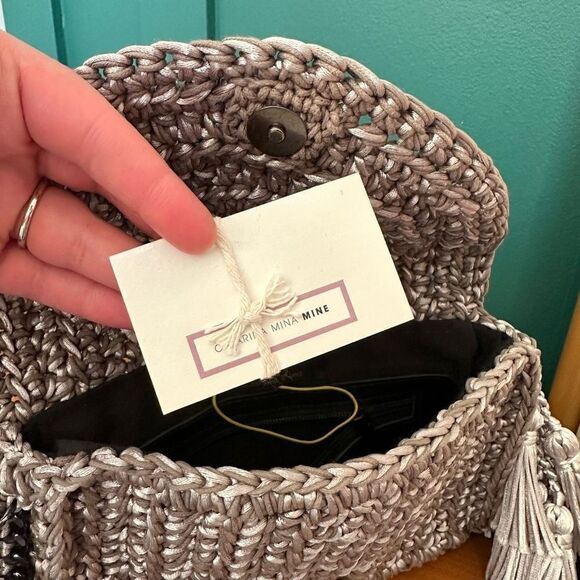 Catarina Mina Mira Handbag in Argenta Gris Crochet Pewter Silver Satin Threads - Picture 10 of 14